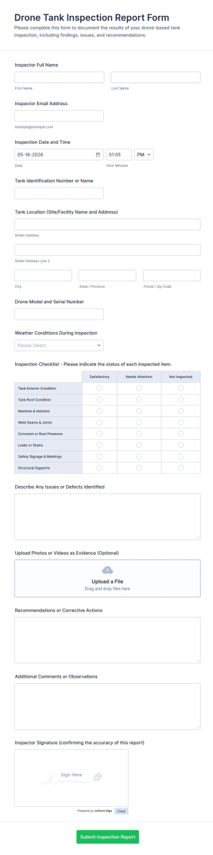 Drone Tank Inspection Report Form Template