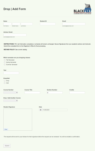 Course Drop And Add Request Form Template