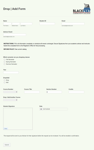 Course Drop And Add Request Form Template