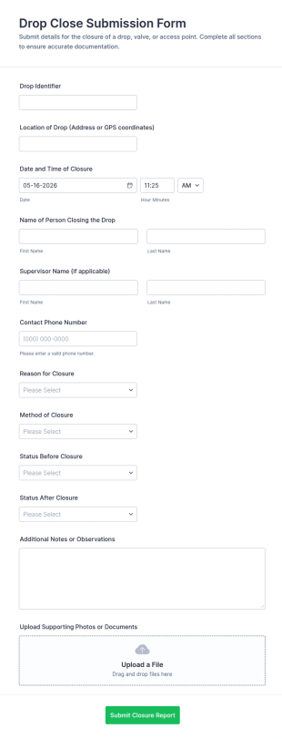 Drop Close Submission Form Template