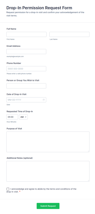 Drop In Permission Request Form Template