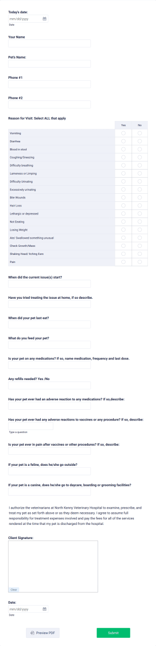 Veterinary Drop Off Form Template