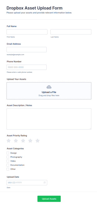 Dropbox Asset Upload Form Template