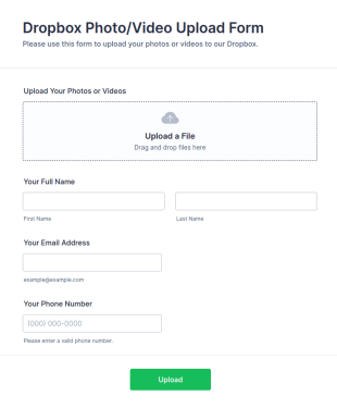 Dropbox PhotoVideo Upload Form Template