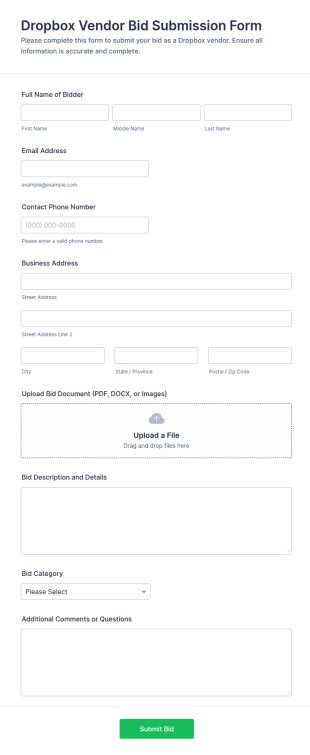 Dropbox Vendor Bid Submission Form Template