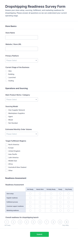 Dropshipping Readiness Survey Form Template