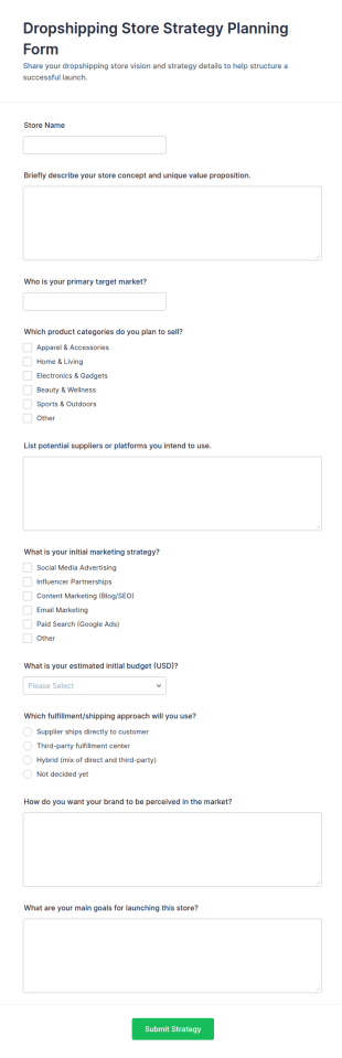 Dropshipping Store Strategy Planning Form Template