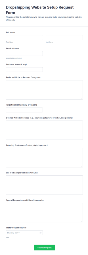 Dropshipping Website Setup Request Form Template