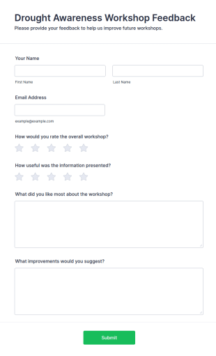 Drought Awareness Workshop Feedback Form Template