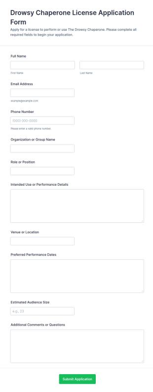 Drowsy Chaperone License Application Form Template