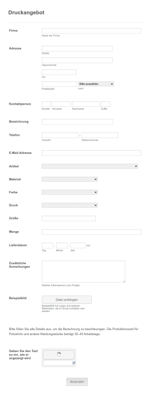 Druckangebot Form Template