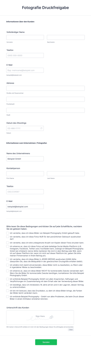 Druckfreigabe Form Template