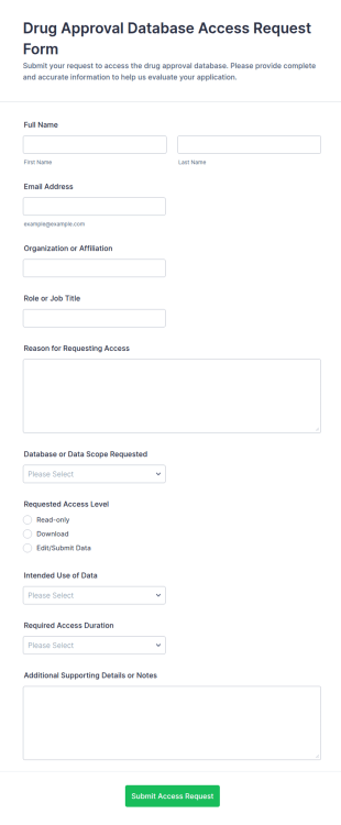 Drug Approval Database Access Request Form Template