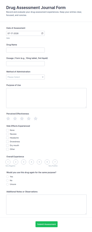 Drug Assessment Journal Form Template