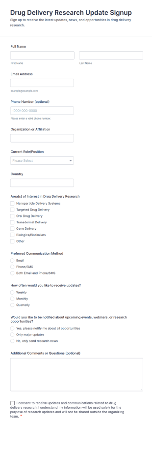 Drug Delivery Research Update Signup Form Template
