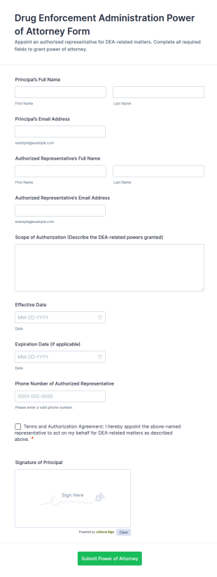 Drug Enforcement Administration Power Of Attorney Form Template