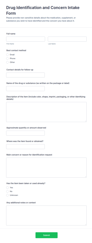 Drug Identification And Concern Intake Form Template