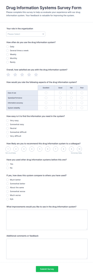 Drug Information Systems Survey Form Template