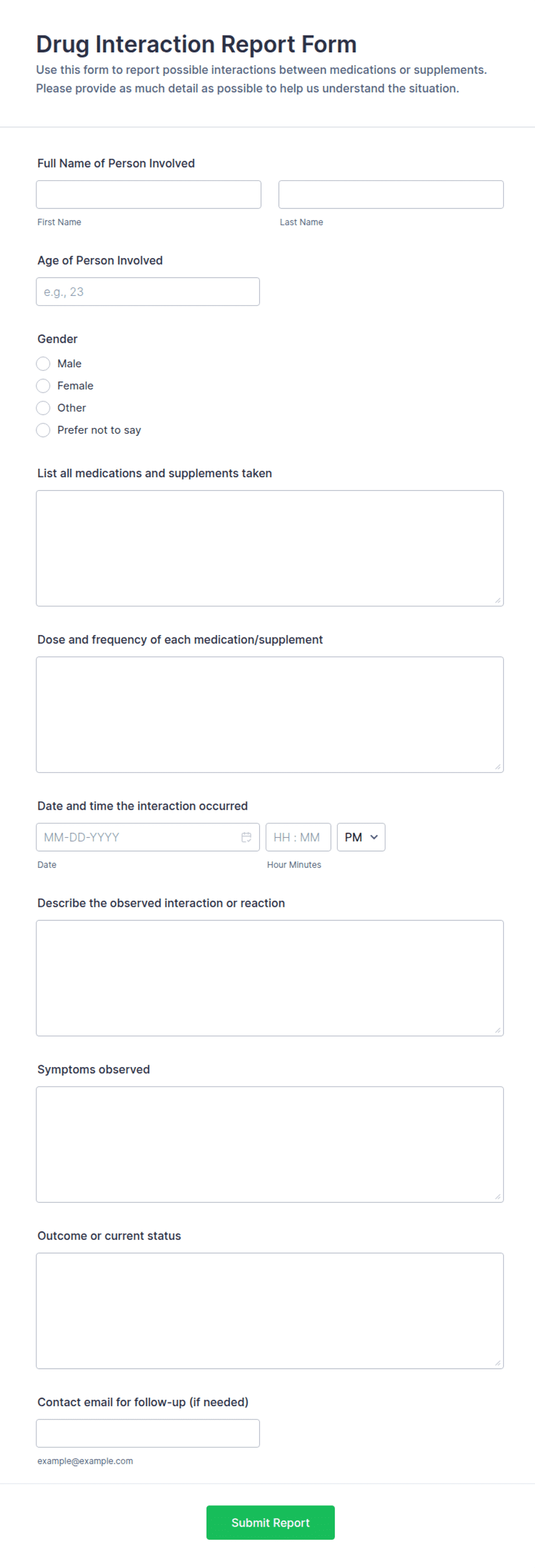 Drug Interaction Report Form Template | Jotform