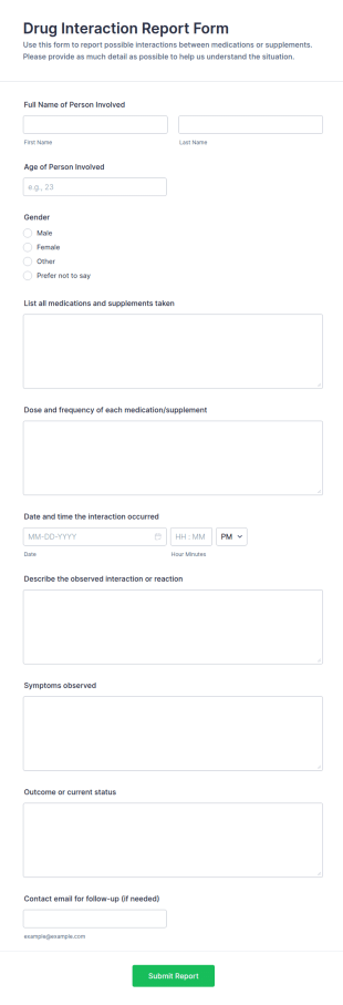 Drug Interaction Report Form Template
