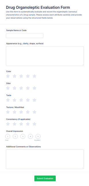 Drug Organoleptic Evaluation Form Template