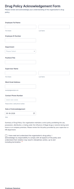 Drug Policy Acknowledgement Form Template