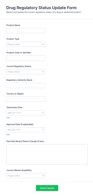 Drug Regulatory Status Update Form Template