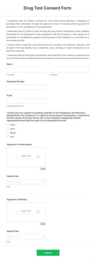 Drug Test Consent Form Template