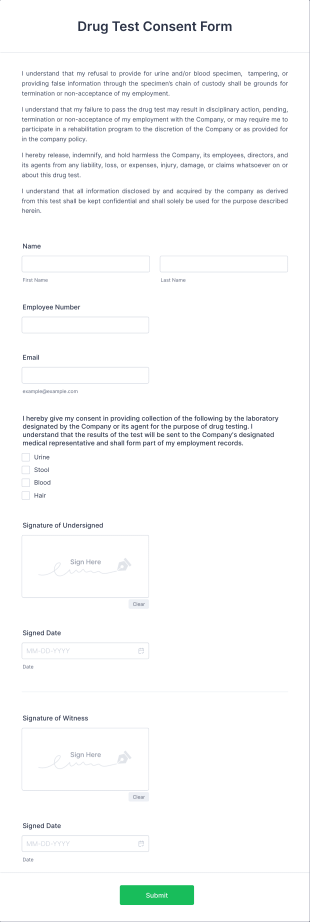 Drug Test Consent Form Template