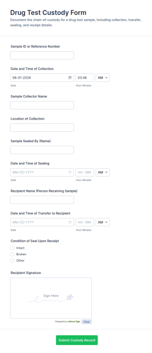 Drug Test Custody Form Template