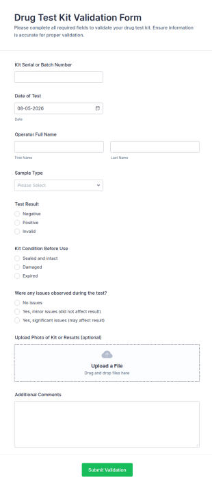 Drug Test Kit Validation Form Template