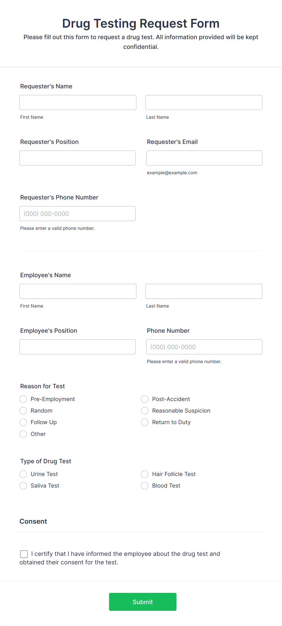 Drug Testing Request Form Template | Jotform