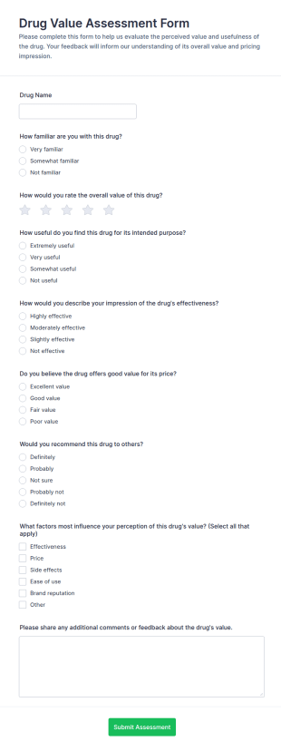 Drug Value Assessment Form Template