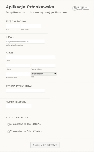 Drukowalny Formularz Aplikacji Członkowskiej Form Template