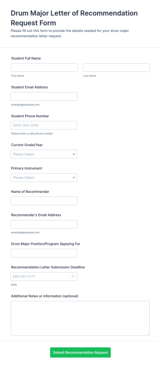 Drum Major Letter Of Recommendation Request Form Template