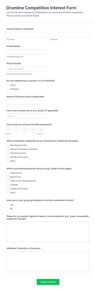 Drumline Competition Interest Form Template