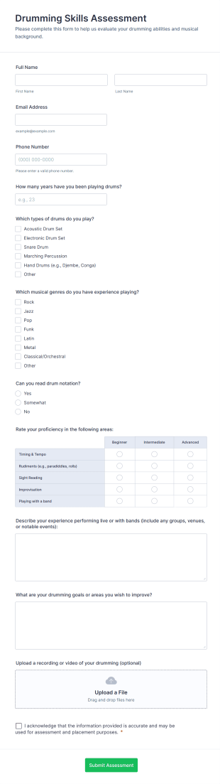 Drumming Skills Assessment Form Template