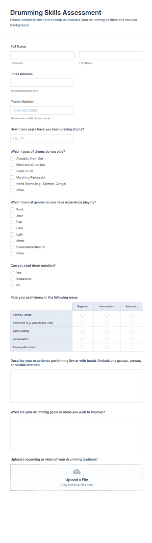 Drumming Skills Assessment Form Template