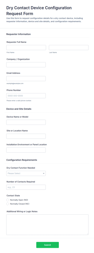 Dry Contact Device Configuration Request Form Template