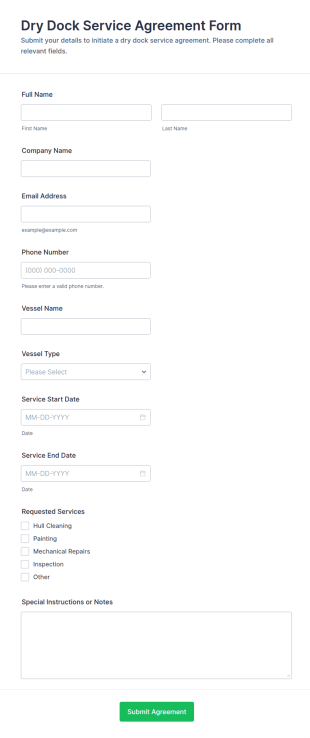 Dry Dock Service Agreement Form Template