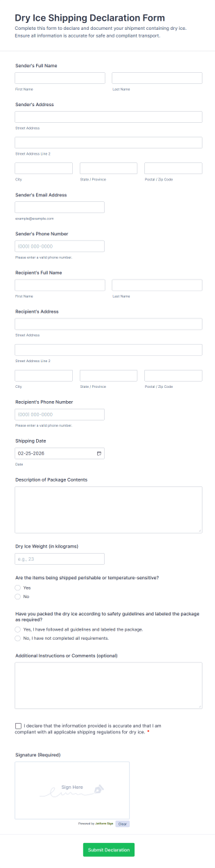Dry Ice Shipping Declaration Form Template