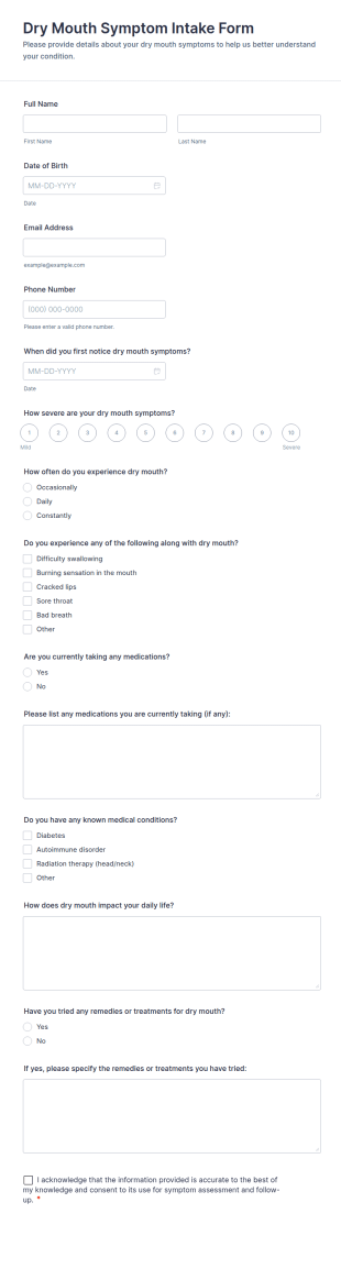 Dry Mouth Symptom Intake Form Template
