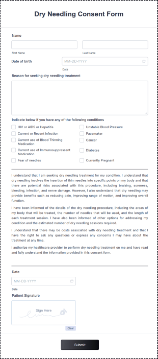 Dry Needling Consent Form Template