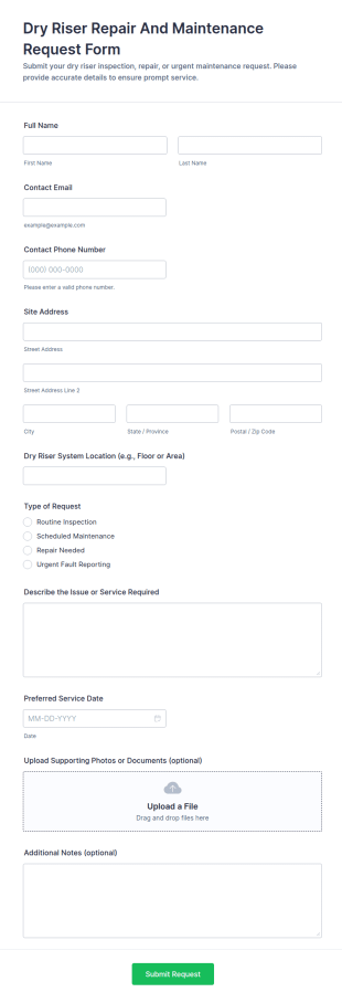 Dry Riser Repair And Maintenance Request Form Template
