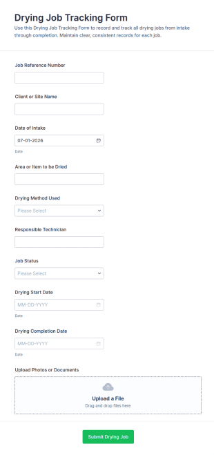 Drying Job Tracking Form Template