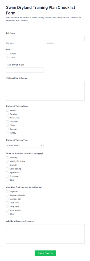 Dryland Training Plan Checklist Form Template