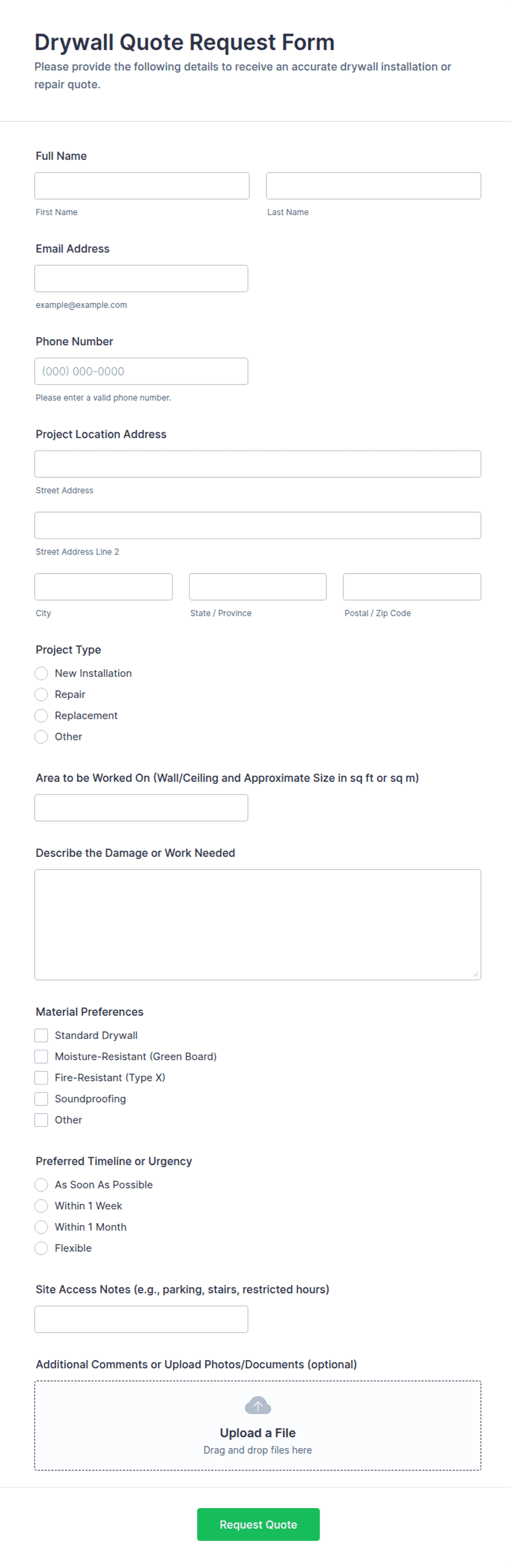 Drywall Quote Request Form Template | Jotform
