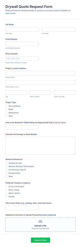 Drywall Quote Request Form Template