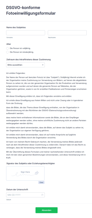 DSGVO Konforme Fotoeinwilligungsformular