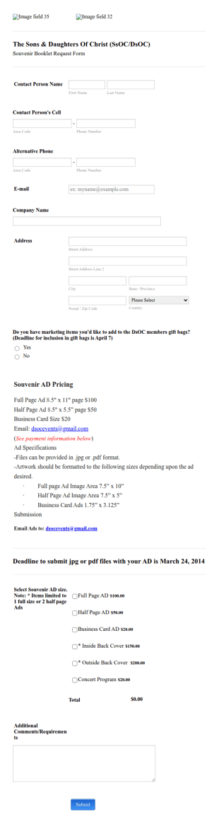 Souvenir Booklet Advertising Form Template